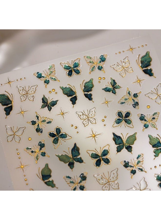 5D Embossed Green Butterfly Nail Sticker Self-Adhesive Resin Nail Art Decals with Crystal Embellishments for Women Suitable for DIY Nail Sticker - Image 4