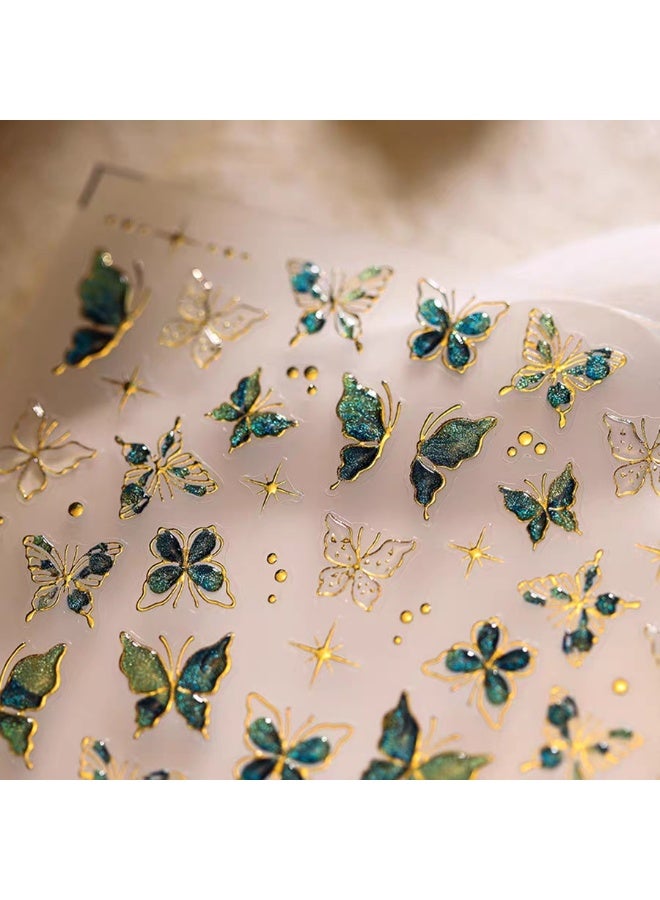 5D Embossed Green Butterfly Nail Sticker Self-Adhesive Resin Nail Art Decals with Crystal Embellishments for Women Suitable for DIY Nail Sticker - Image 5
