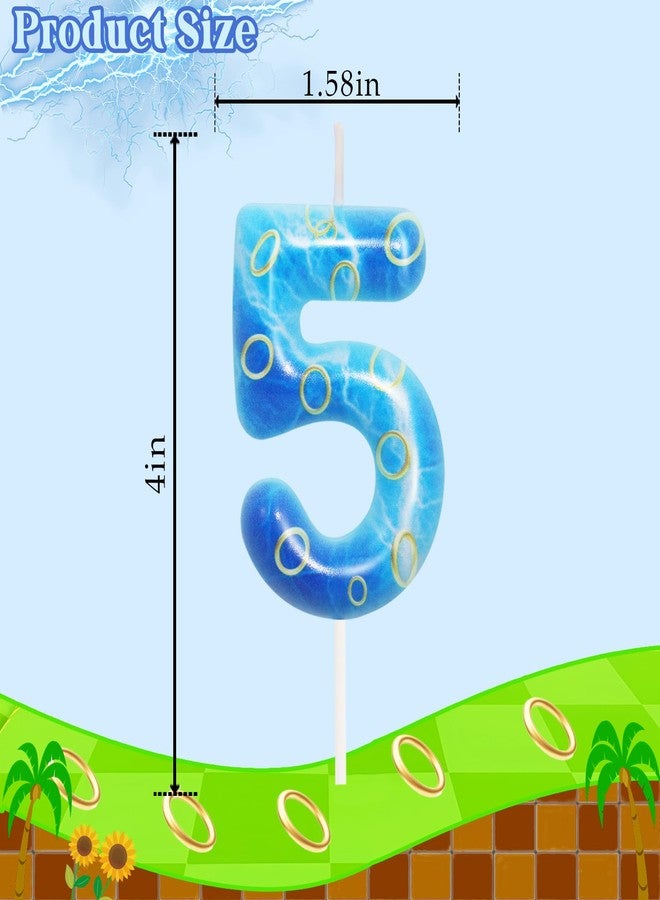 OGnomiFX Number 5 Blue and Golden Ring Birthday Candle, Number 5 Candle Blue Hedgehog Cake Topper for Boys Girls, Cartoon Themed Birthday Party Supplies - Image 2