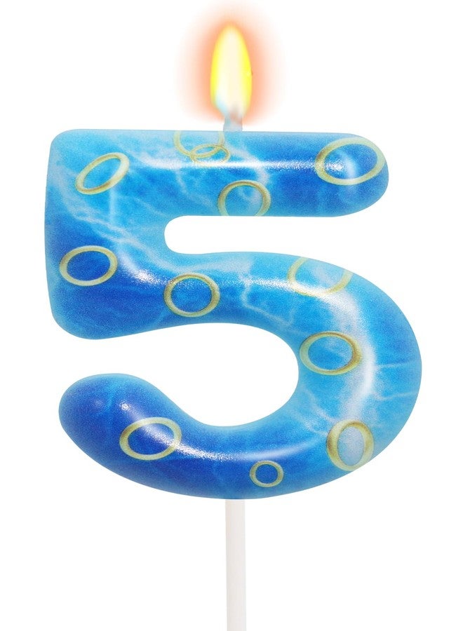 OGnomiFX Number 5 Blue and Golden Ring Birthday Candle, Number 5 Candle Blue Hedgehog Cake Topper for Boys Girls, Cartoon Themed Birthday Party Supplies - Image 1