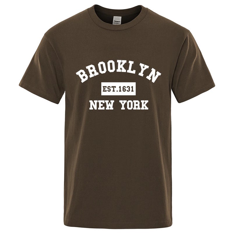 Brooklyn East 1631 New York Letter Print Men's Casual Loose Summer Cotton Top Fashion Breathable T-shirt - Image 5