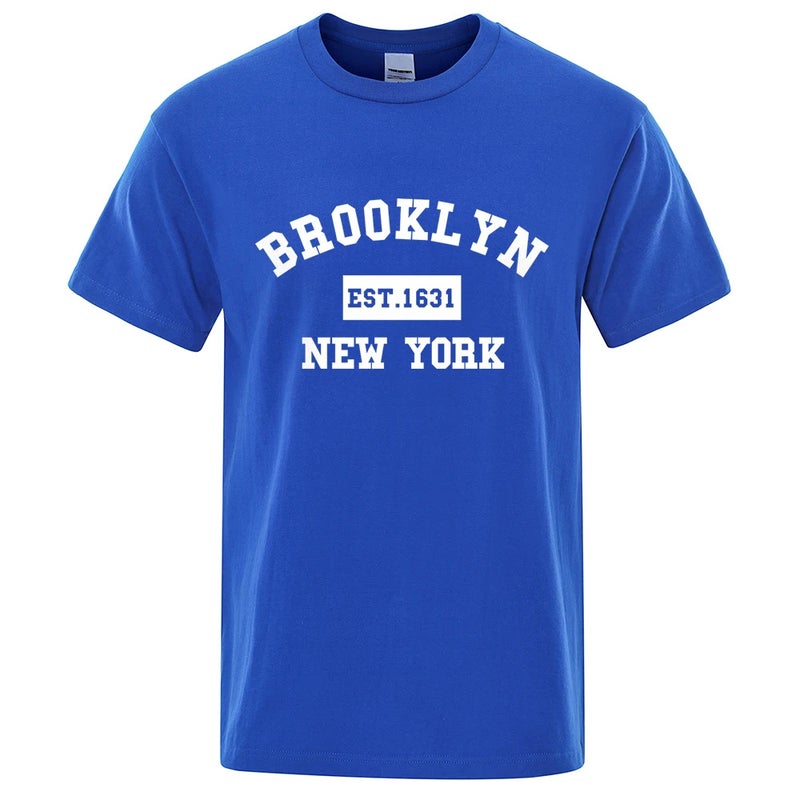 Brooklyn East 1631 New York Letter Print Men's Casual Loose Summer Cotton Top Fashion Breathable T-shirt - Image 4