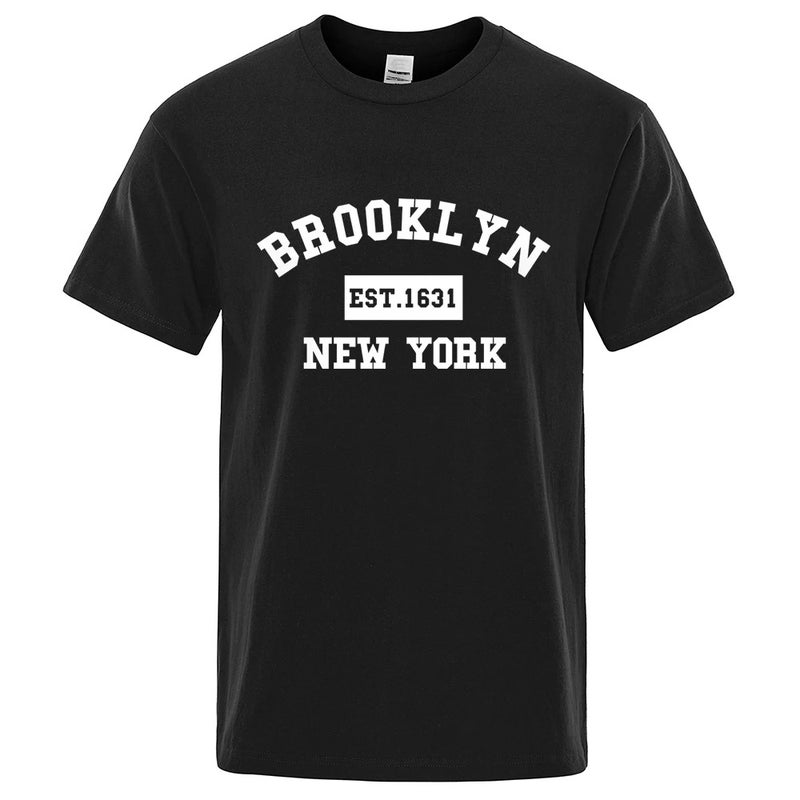 Brooklyn East 1631 New York Letter Print Men's Casual Loose Summer Cotton Top Fashion Breathable T-shirt - Image 3