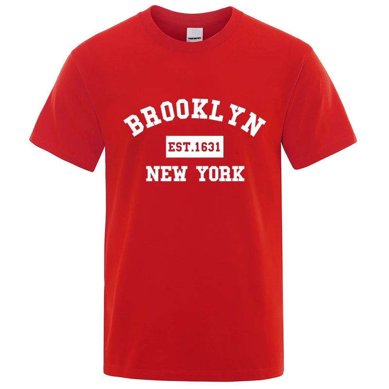Brooklyn East 1631 New York Letter Print Men's Casual Loose Summer Cotton Top Fashion Breathable T-shirt - Image 2
