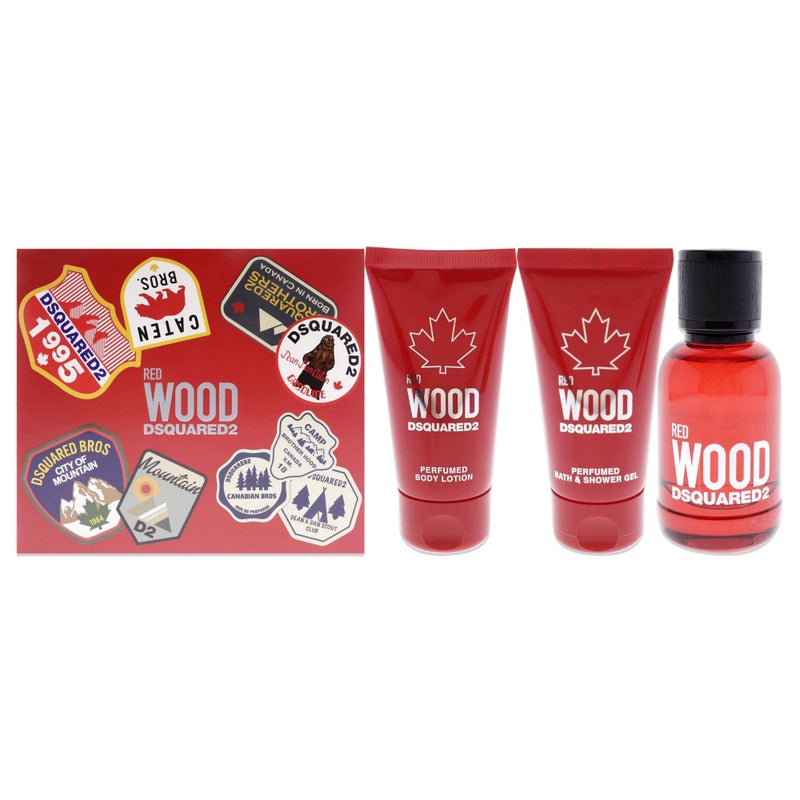 Dsquared2 Red Wood Women 17oz EDT Spray 17oz Body Lotion 17oz Bath and Shower Gel 3 Pc Gift Set