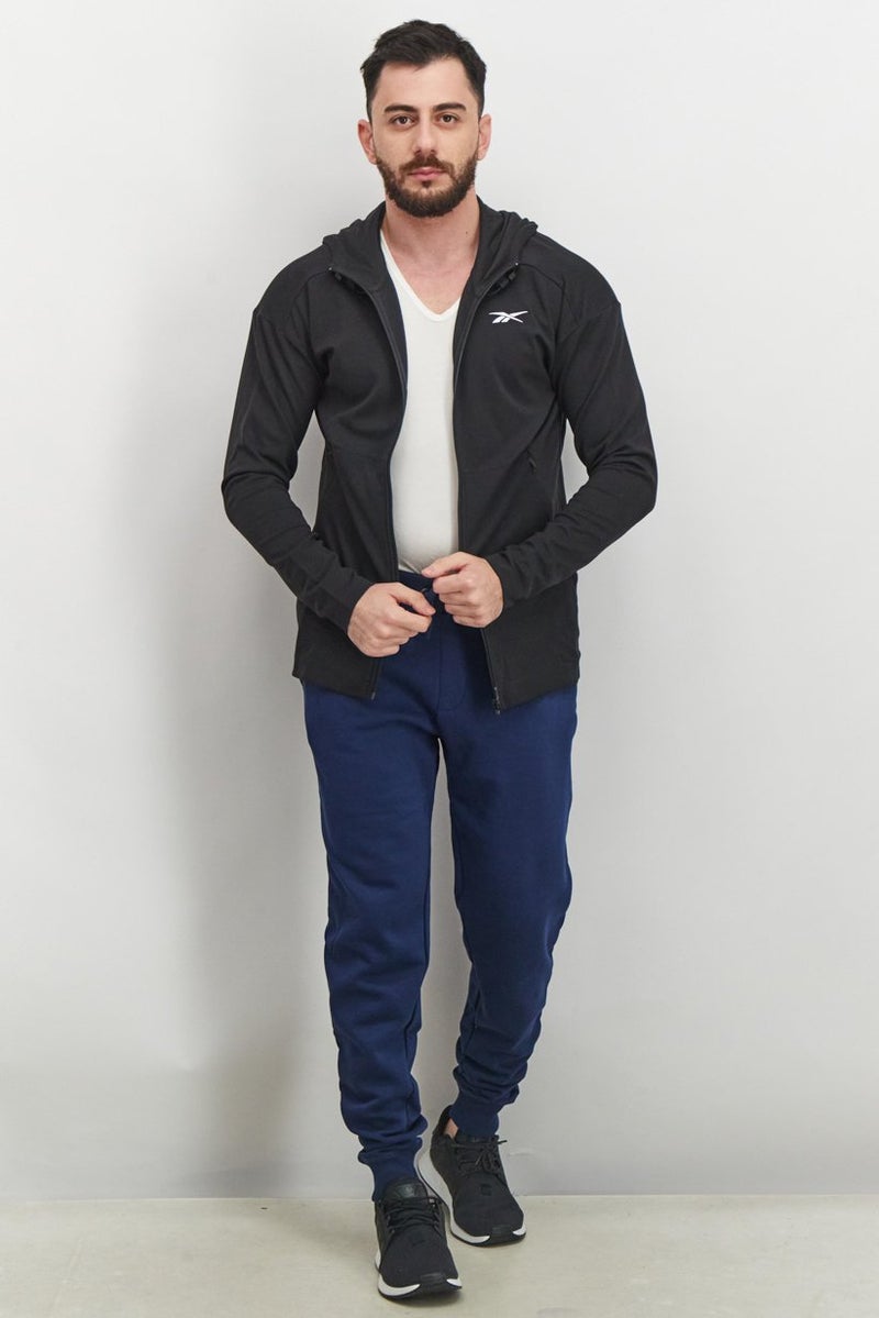 Reebok سويت شيرت رياضي للرجال بأكمام طويلة مع غطاء رأس وسحاب كامل، أسود - Image 3