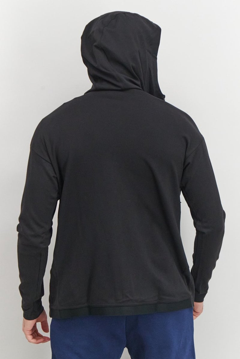 Reebok سويت شيرت رياضي للرجال بأكمام طويلة مع غطاء رأس وسحاب كامل، أسود - Image 4