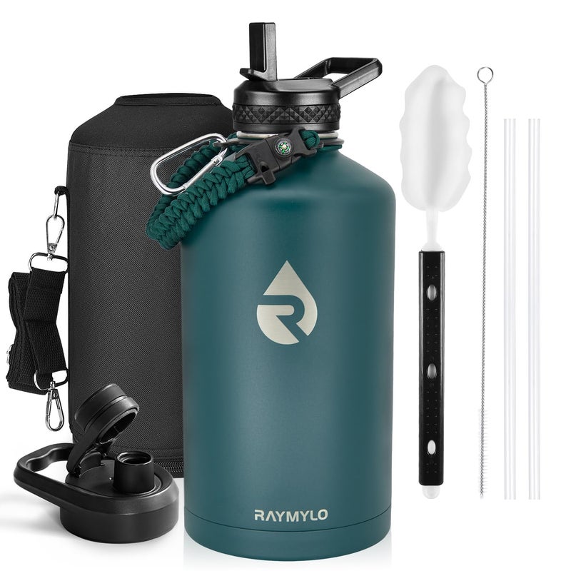 RAYMYLO One Gallon Water Bottle Insulated, Triple Walled Vacuum Stainless Steel (Cold for 48 Hrs), Leak Proof & Non-BPA, Large Water Flask Jug with Paracord Handle & Straw Spout Lids - Image 1