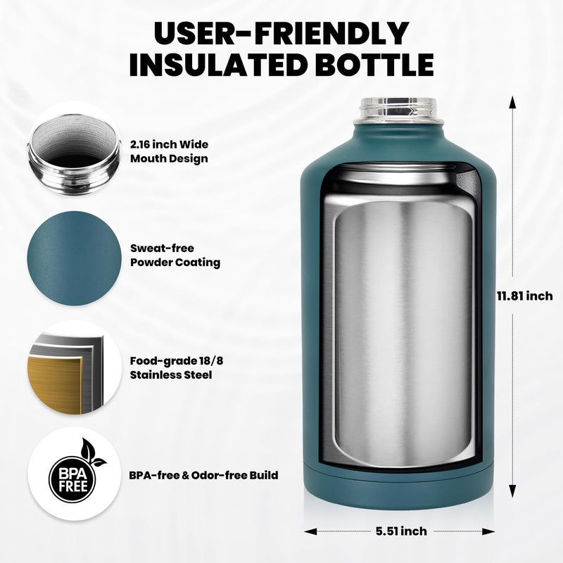 RAYMYLO One Gallon Water Bottle Insulated, Triple Walled Vacuum Stainless Steel (Cold for 48 Hrs), Leak Proof & Non-BPA, Large Water Flask Jug with Paracord Handle & Straw Spout Lids - Image 5
