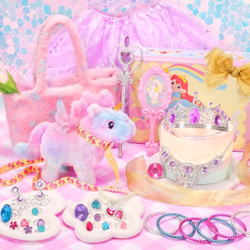 Tagitary Interactive Unicorn Plush Toy with Glowing Horns Walking Pony Realistic Stuffed Unicorn with Kids Dress Up Pretend Princess Jewelry ToysChristmas Birthday Gift Party Favors for Toddlers - Image 5