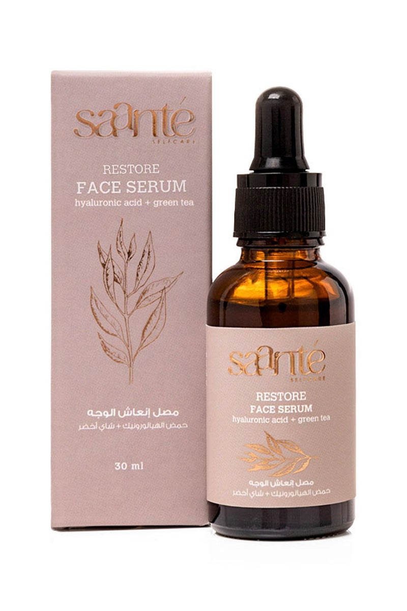 سانتي سيروم ريستور للوجه 30 مل - يرطب، يملأ، يزيل السموم، يقلل التصبغ، مضاد للاحمرار، يفتح البشرة، شاي أخضر، ألفا أربوتين، حمض الهيالورونيك، تركيبة خفيفة الوزن وسريعة الامتصاص - Image 1