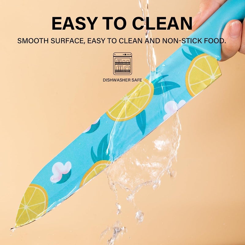 DANSR Santoku KnifeProfessional Chopping Knife Stainless Steel Asian Kitchen Knife Ultra Sharp Japanese Chef Knife with Plastic Sheath Dishwasher Safe Food Grade NonStick CoatingBlue Handle - Image 5