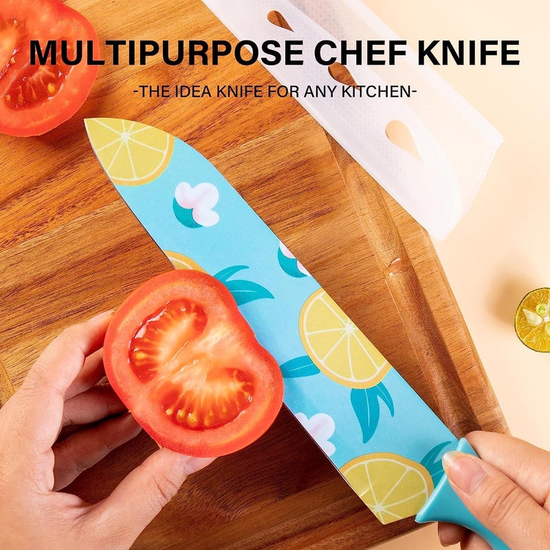 DANSR Santoku KnifeProfessional Chopping Knife Stainless Steel Asian Kitchen Knife Ultra Sharp Japanese Chef Knife with Plastic Sheath Dishwasher Safe Food Grade NonStick CoatingBlue Handle - Image 4