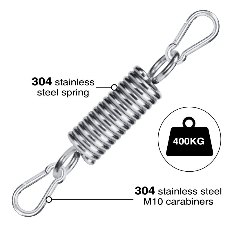 Generic HOMPER Swing Spring for Hanging Chair, Hanging Chair Suspension Stainless Steel 304, Load Capacity up to 400 kg, 1 x Suspension Spring and 2 x M10 Carabiners, for Hammock, Yoga  - Image 2