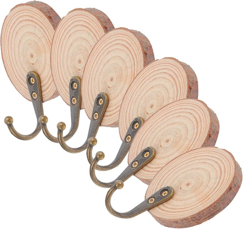 خطافات حائط خشبية كلاسيكية 6 قطع توفير مساحة للتخزين للمناشف والمعاطف والقبعات - Image 1