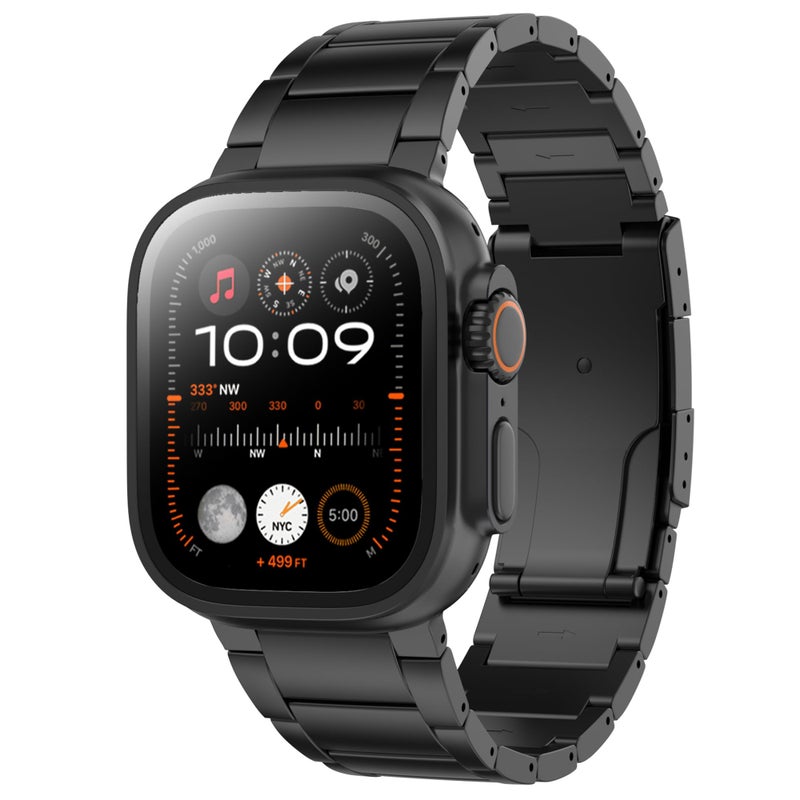 LULULOOK Titanium Ultra 3 Watch Band - Grade 2 Titanium Metal Band for Men, Compatible with Apple Watch Ultra 3/ Ultra 2/ Ultra 49mm, Series 11/10 46mm, Folding Clasp & DLC Coating,Black - Image 1