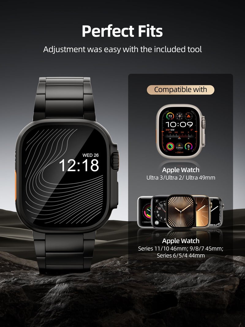 LULULOOK Titanium Ultra 3 Watch Band - Grade 2 Titanium Metal Band for Men, Compatible with Apple Watch Ultra 3/ Ultra 2/ Ultra 49mm, Series 11/10 46mm, Folding Clasp & DLC Coating,Black - Image 4