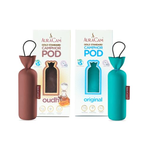 AuraCam Gold Standard Camphor Pods (1 Original + 1 Oudh) - Pack of 2 - Organic Camphor Cone Air freshener For Room, Car, Bathroom, Office & Toilet | Long-Lasting Camphor pods - Image 1