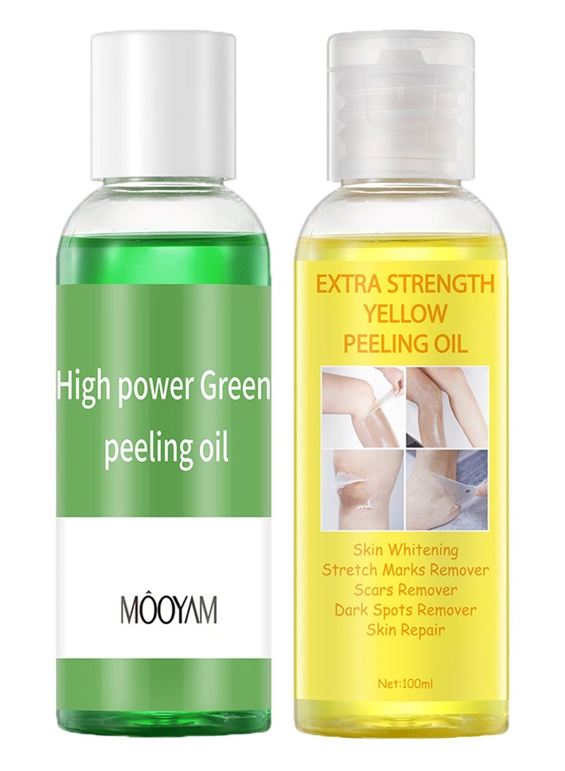 موويام زيت تقشير قوي لإزالة الجلد الميت للبشرة الداكنة والوجه والجسم والبقع الداكنة وتفتيح البشرة للجنسين، لجميع أنواع البشرة (أصفر + أخضر) - Image 1