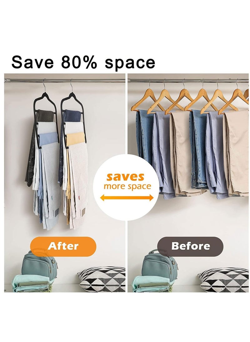 SYOSI Pants Hangers 4-Tier Velvet Multi-Layer Swing Arm Pants Hangers (5 Pack Black) Space-Saving Non-Slip Closet Organizers for Pants Jeans Scarves Trousers Ties Towels and Silk Clothes (M Size) - Image 2