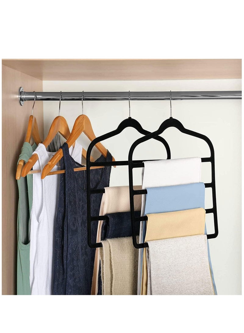 SYOSI Pants Hangers 4-Tier Velvet Multi-Layer Swing Arm Pants Hangers (5 Pack Black) Space-Saving Non-Slip Closet Organizers for Pants Jeans Scarves Trousers Ties Towels and Silk Clothes (M Size) - Image 4