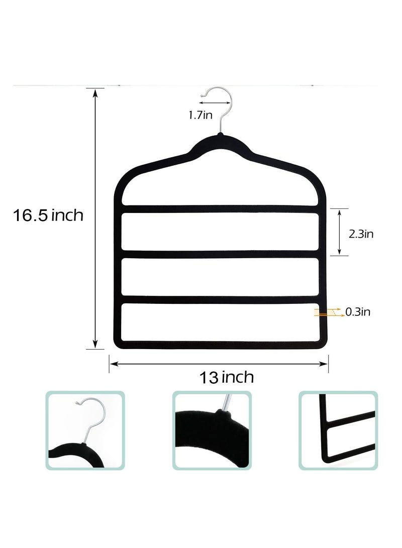 SYOSI Pants Hangers 4-Tier Velvet Multi-Layer Swing Arm Pants Hangers (5 Pack Black) Space-Saving Non-Slip Closet Organizers for Pants Jeans Scarves Trousers Ties Towels and Silk Clothes (M Size) - Image 3