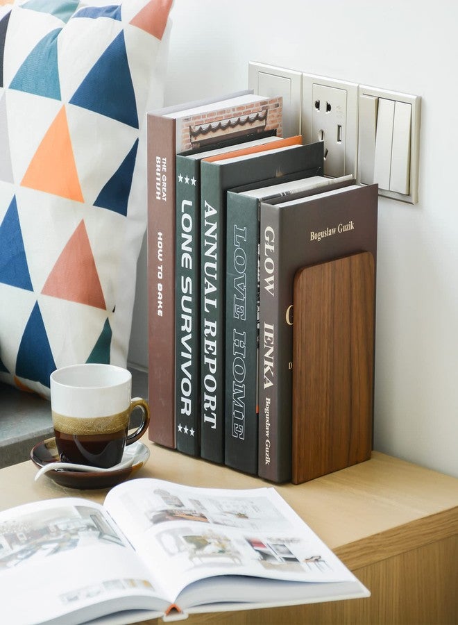 Luxdecor Large Bookend Hold Heavy Books- 7x4x5in 3 Pack Wood Bookends for Heavy Books Heavy Duty Walnut Book Ends for Men Wood Bookends for Office Desk Non-Skid - Image 2
