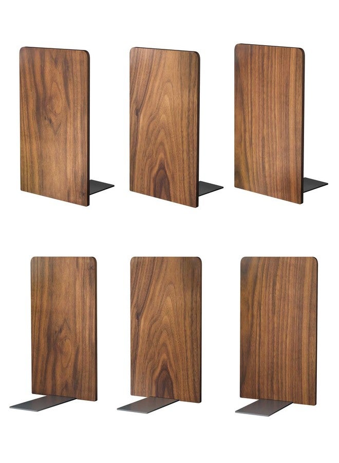 Luxdecor Large Bookend Hold Heavy Books- 7x4x5in 3 Pack Wood Bookends for Heavy Books Heavy Duty Walnut Book Ends for Men Wood Bookends for Office Desk Non-Skid - Image 1