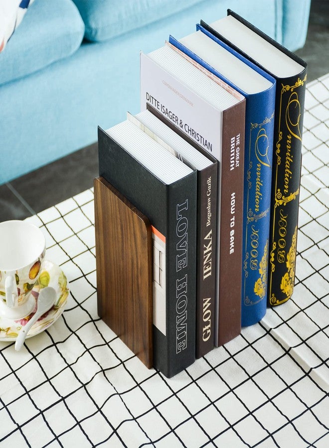 Luxdecor Large Bookend Hold Heavy Books- 7x4x5in 3 Pack Wood Bookends for Heavy Books Heavy Duty Walnut Book Ends for Men Wood Bookends for Office Desk Non-Skid - Image 4