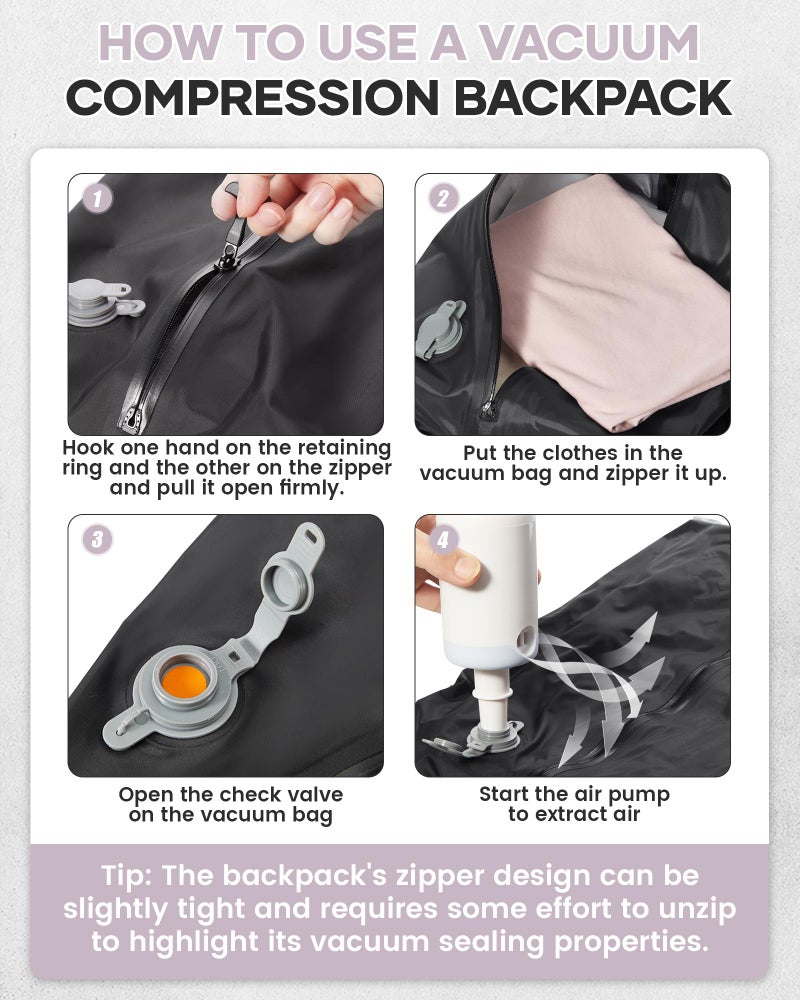 VECAVE Vacuum Travel Backpack with Pump for Women, Personal Item Carry on Backpacks Flight Approved 18x14x8 inches for Men,Laptop Waterproof Work Compression bags Casual Daypack. (Pink) - Image 2