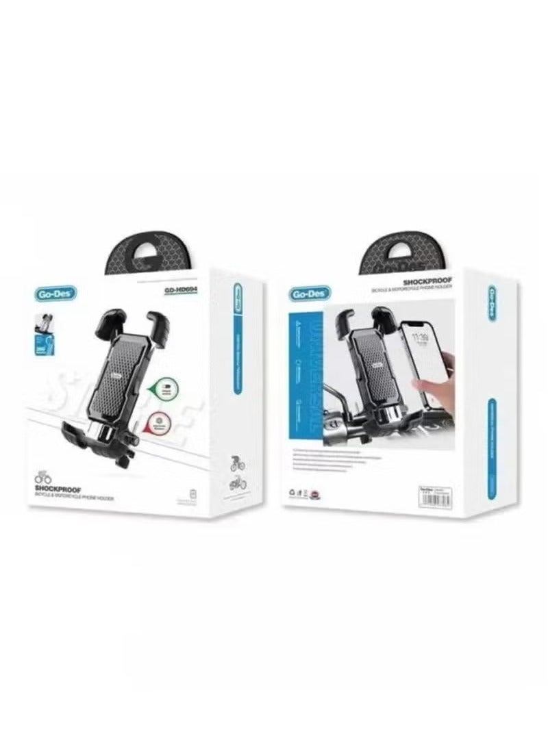 GO-DES GD-HD694 Heavy-Duty Shockproof Phone Mount for Bicycles and Motorcycles – Universal Smartphone Compatibility, 360° Rotatable Handlebar Holder, Anti-Vibration Corner Protection, Secure and Durable Design, Quick and Easy Installation - Image 4