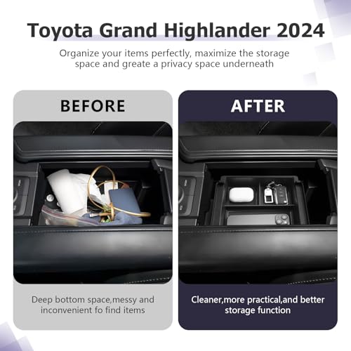 LUWU for 2024 2025 Toyota Grand HighlanderGrand Highlander Hybrid Center Console Organizer 2024 2025 Grand Highlander Accessories Armrest Console Organizer Armrest Organizer Insert Tray Black - Image 3