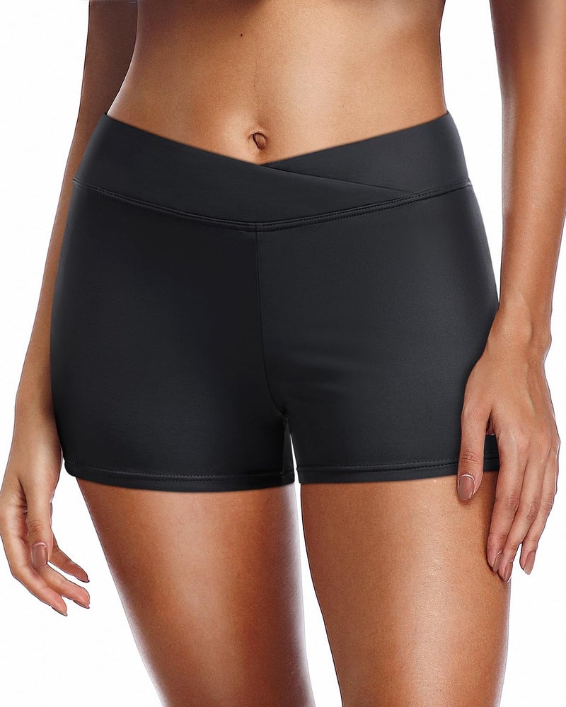 Yonique Womens Swim Shorts Bathing Suits Bottoms Swimsuit Bottoms(Available in Plus) Black XL - Image 1