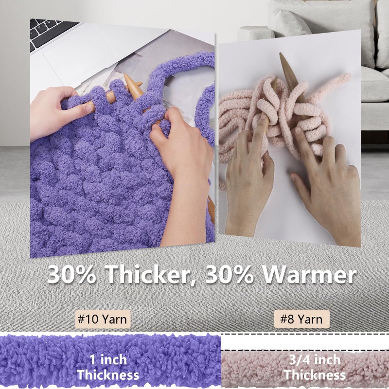 Cozyful Chunky Yarn for Hand Knitting - #10 Chunky Chenille Yarn, Jumbo Big Thick Chunky Yarns for Crocheting, Super Bulky Chunky Knit Blanket Yarns, 8 Skein (25 yds 8 oz Each Skein), Lavender - Image 3