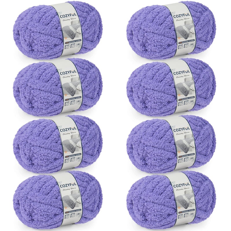Cozyful Chunky Yarn for Hand Knitting - #10 Chunky Chenille Yarn, Jumbo Big Thick Chunky Yarns for Crocheting, Super Bulky Chunky Knit Blanket Yarns, 8 Skein (25 yds 8 oz Each Skein), Lavender - Image 1