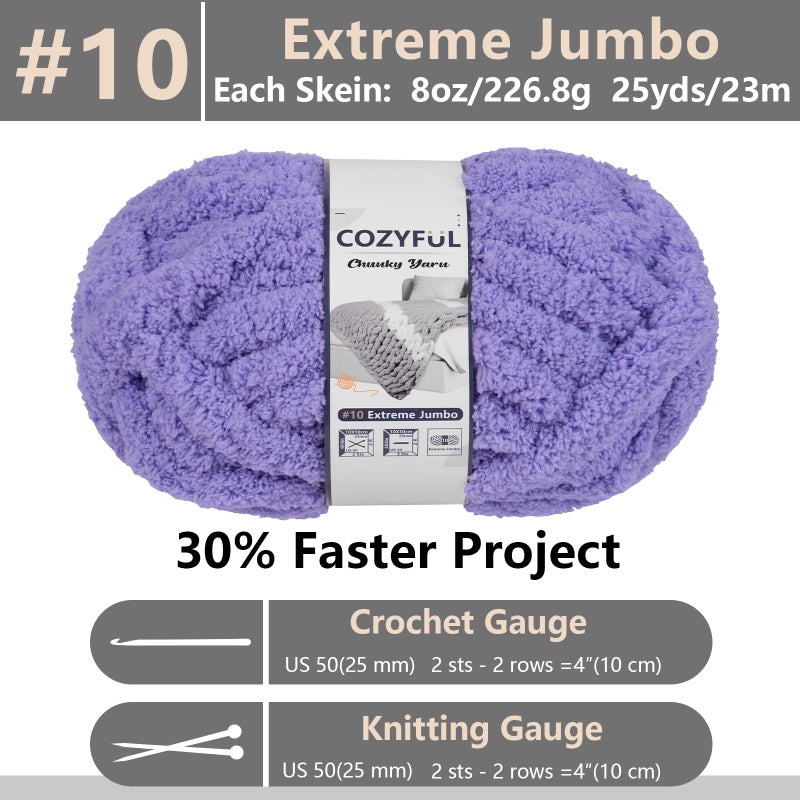 Cozyful Chunky Yarn for Hand Knitting - #10 Chunky Chenille Yarn, Jumbo Big Thick Chunky Yarns for Crocheting, Super Bulky Chunky Knit Blanket Yarns, 8 Skein (25 yds 8 oz Each Skein), Lavender - Image 2