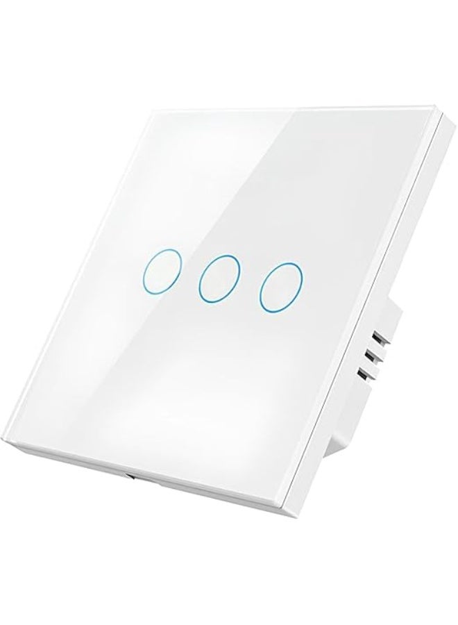 BUY4LESS Zigbee Touch Switch – 3 Gang (White) | Neutral & No-Neutral Compatible, Tempered Glass Panel, Smart Scene Control, Timer & Smart Life App Remote Control - Image 1