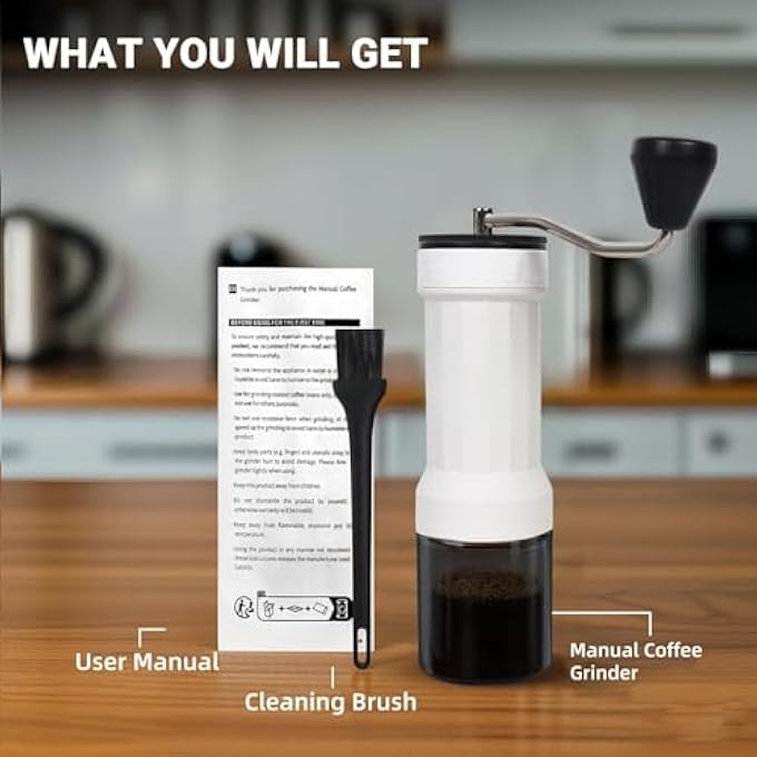 ريحني مطحنة قهوة يدوية 40 إعدادًا قابلًا للتعديل سعة 30 جرامًا مع شفرة مخروطية ومطحنة يدوية للسفر مع شفرة سيراميك بيضاء - Image 5