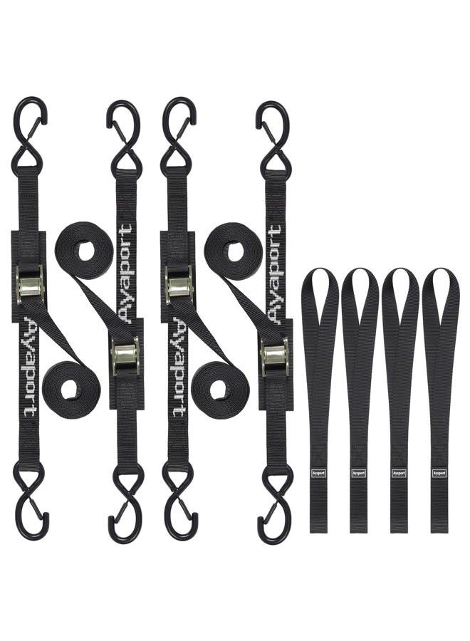 Ayaport Cam Buckle Tie Down Straps 8ft 1250lbs Break Strength 4 pcs Securing Straps with S Hooks for Motorcycle, Car, Truck, Dirt Bike - Image 1