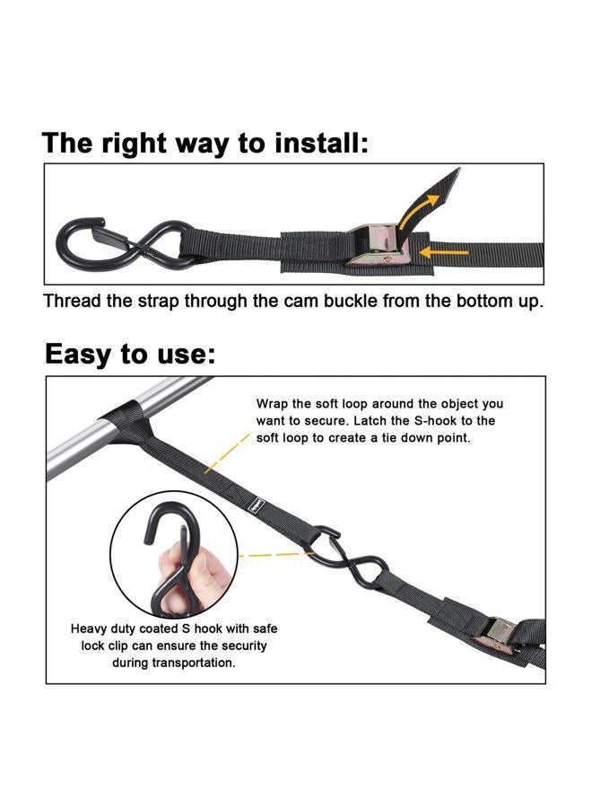 Ayaport Cam Buckle Tie Down Straps 8ft 1250lbs Break Strength 4 pcs Securing Straps with S Hooks for Motorcycle, Car, Truck, Dirt Bike - Image 4