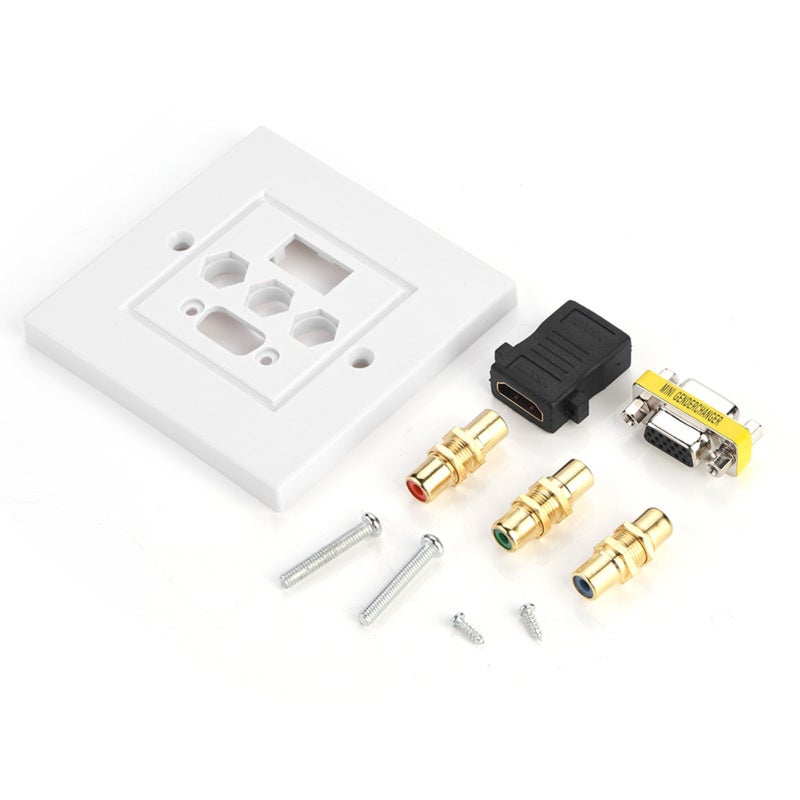 مقبس لوحة الحائط HDMI VGA 3RCA - لوحة ABS مقاومة للهب ومتينة - توصيل مرن بدون لحام، مقبس لوحة وسائط متعددة لأعمال التمديدات في المنزل والمكتب - Image 1