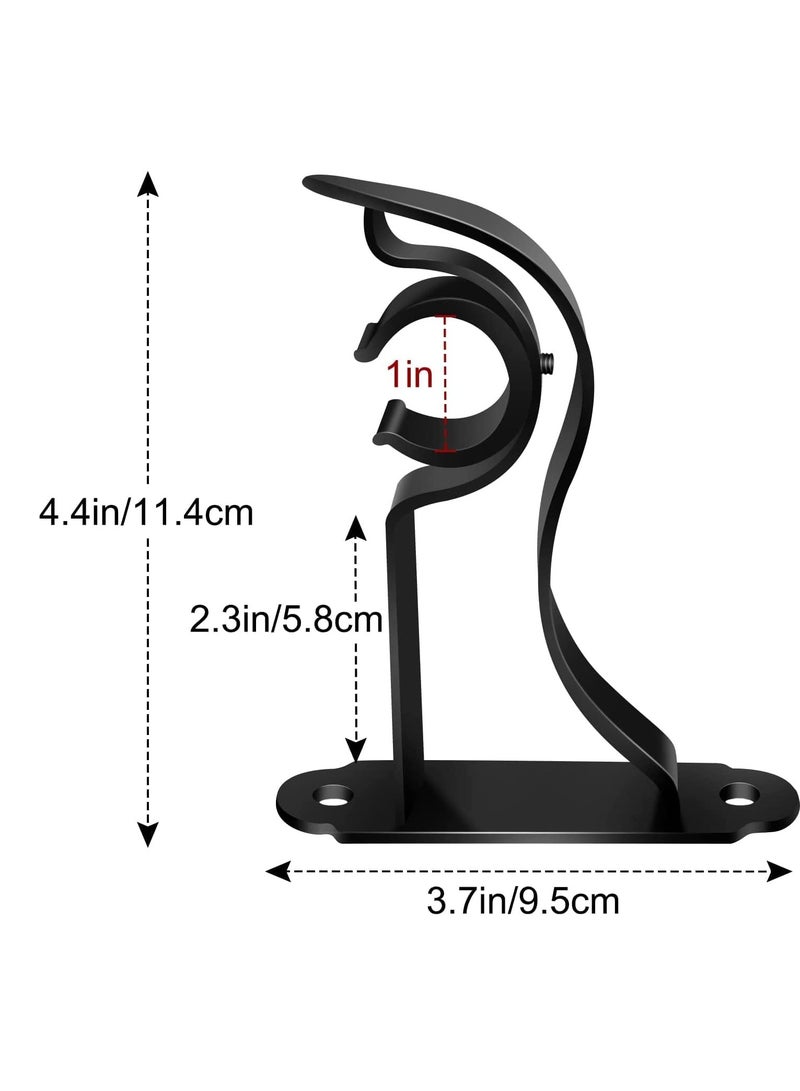 Zikra Curtain Rod Bracket Heavy Duty Holders Black Hooks Hangers for Wall Drapery Single Support Brackets 1 Inch Drape Poles Set of 6 - Image 3