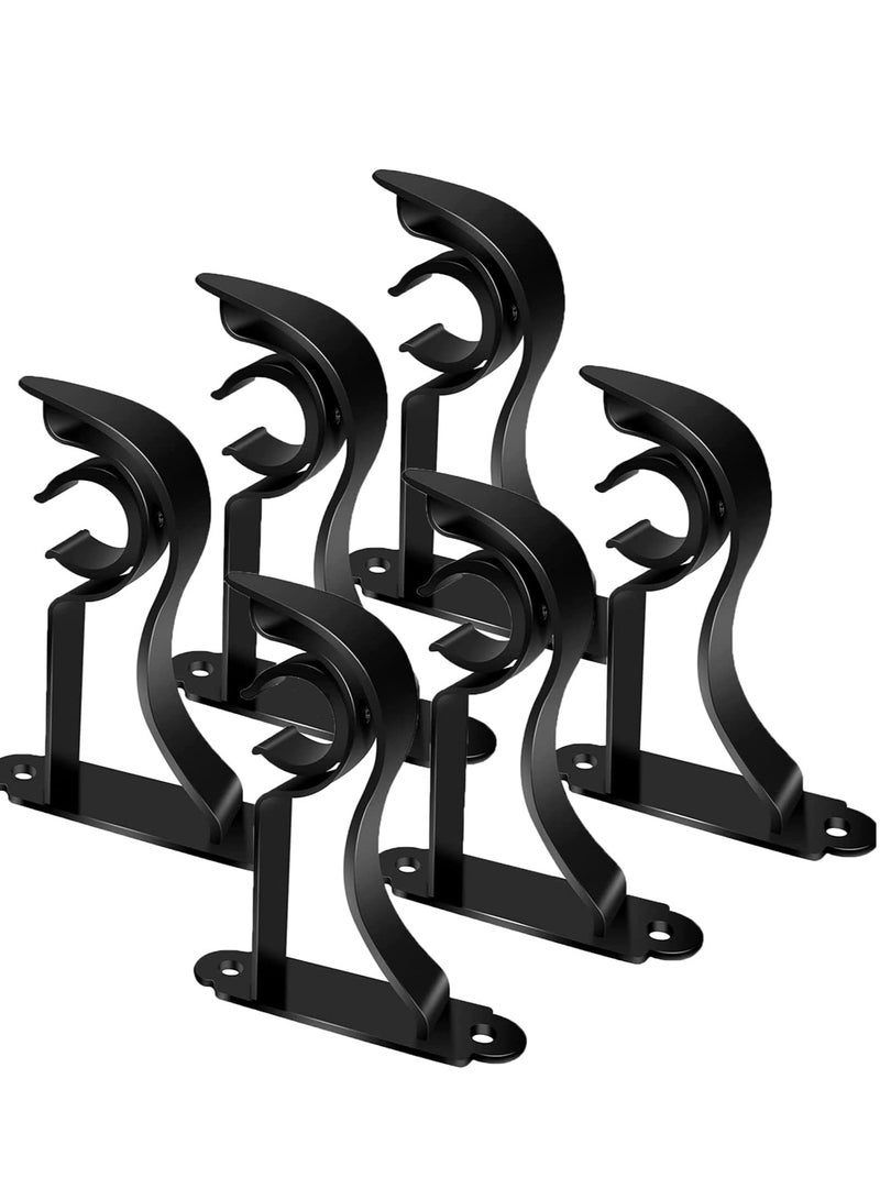 Zikra Curtain Rod Bracket Heavy Duty Holders Black Hooks Hangers for Wall Drapery Single Support Brackets 1 Inch Drape Poles Set of 6 - Image 1