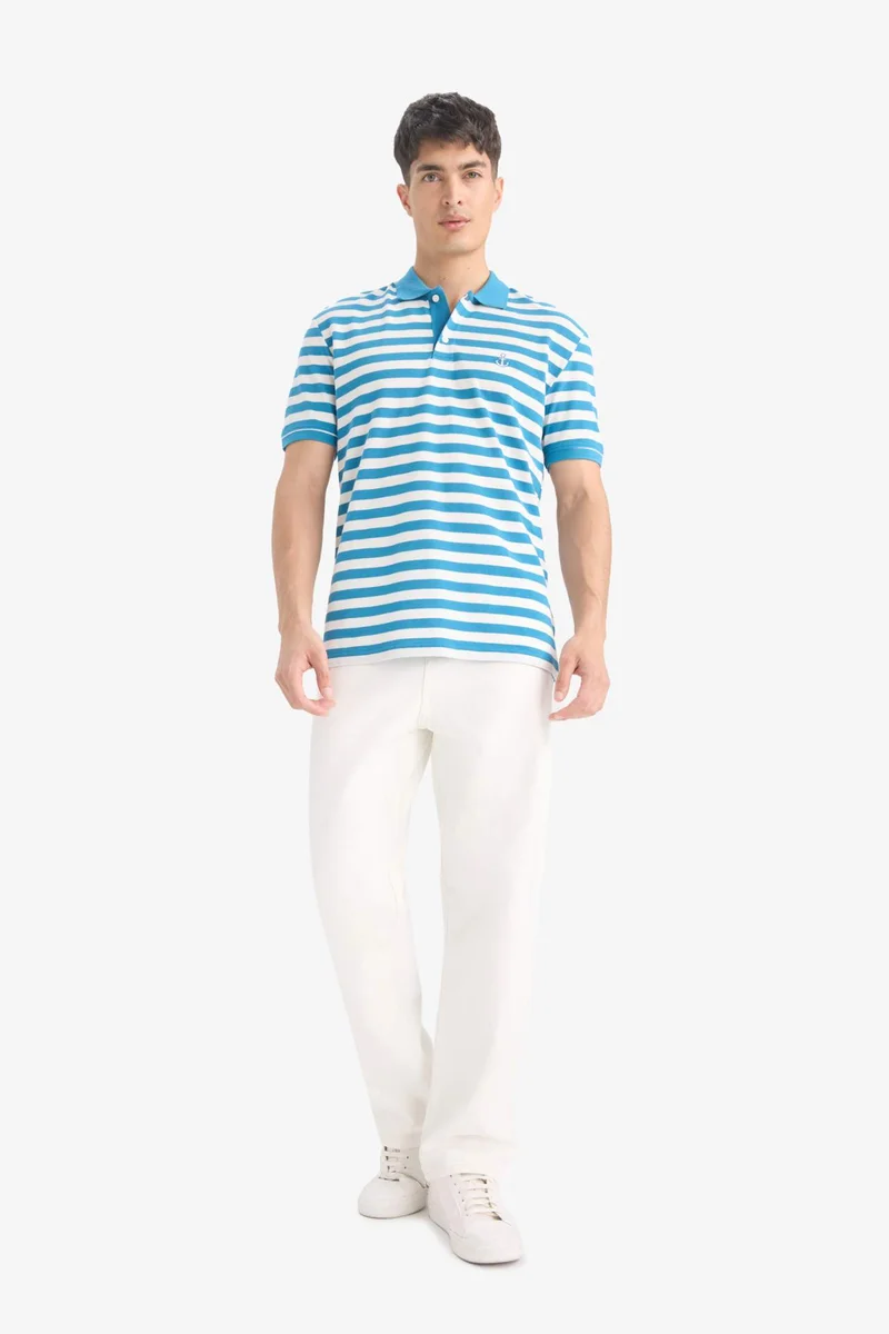 ديفاكتو Regular Fit Pique Cotton Striped Polo T-Shirt