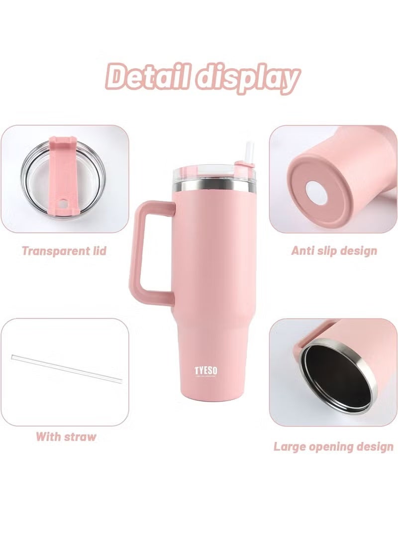 Tyeso 30 oz Tumbler with Handle, Straw and Lid - Leak Resistant Insulated Stainless Steel Water Bottle, Car Cup Holder Friendly Travel Coffee Mug (Pink) - Image 5