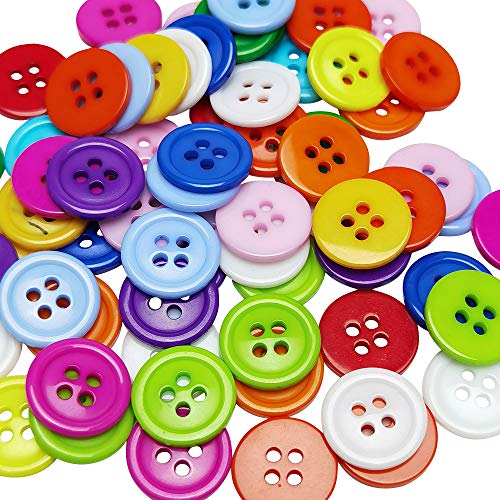 Chenkou Craft Mix Color Plastic Resin Circle Big Button 4 Holes DIY Craft Sewing 5/8"(15mm) Random 100pcs (Mix, 5/8"(15mm)) - Image 1