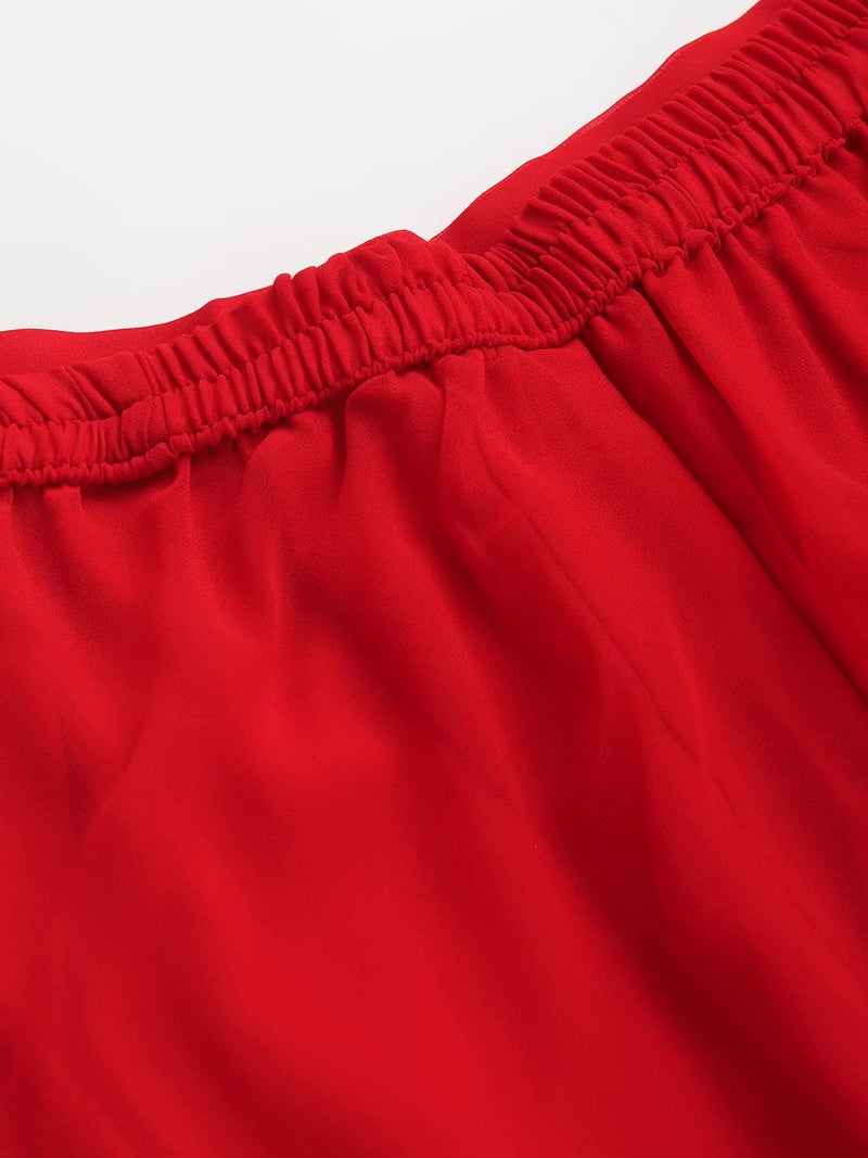 RATAN Women High Rise Georgette Flared Freesize Relaxed Fit Sharara Palazzo Pant With Lining (Red_Onesize) - Image 5