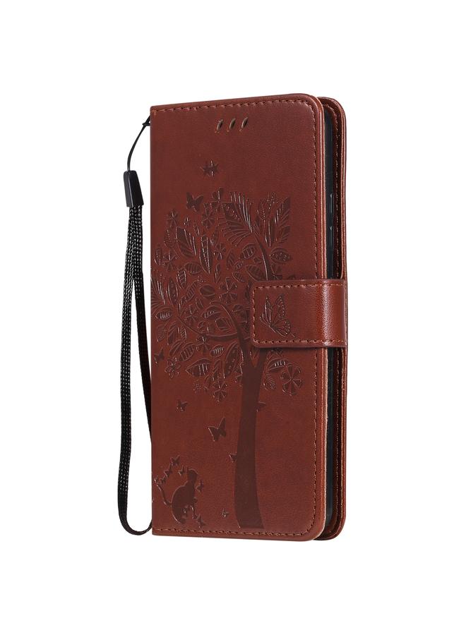 اس-توب جراب لهاتف LG K22 / K22 Plus، جراب من جلد البولي يوريثان بطباعة مضغوطة بنمط شجرة وقط، مع حامل وفتحات للبطاقات ومحفظة وحبل تعليق - Image 2