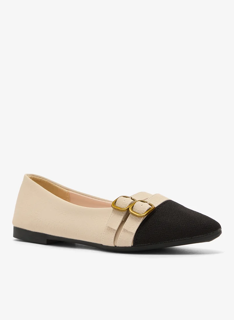 ELLA Buckle Strap Detail Pointed Toe Ballet Flats