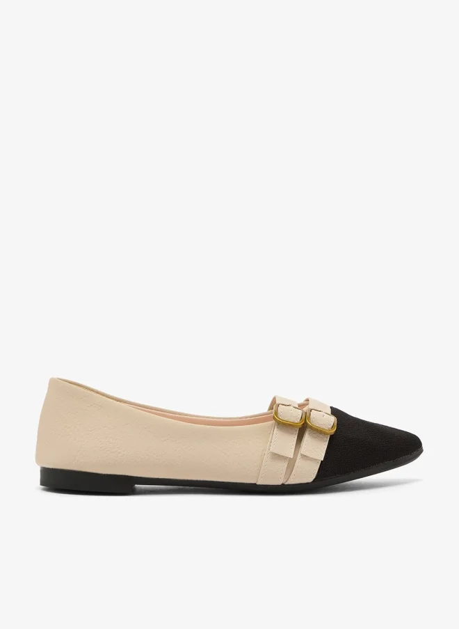 ELLA Buckle Strap Detail Pointed Toe Ballet Flats
